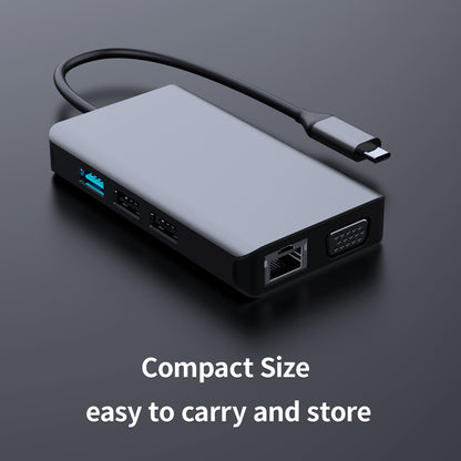 Wistech USB C Type-C Hub 10 in 1 Adapter BX10A with HDMI 4K30Hz 2K60Hz PD Chargers USB 3.0 SD card TF card RJ45 Jack VGA Adapter 3.5mm Audio - Wistech Singapore