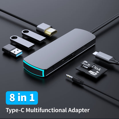 Wistech USB C Type-C Hub 8 in 1 Adapter Mate 8 with HDMI 4K30Hz 2K60Hz PD Chargers USB 3.0 SD card TF card 3.5mm Audio - Wistech Singapore