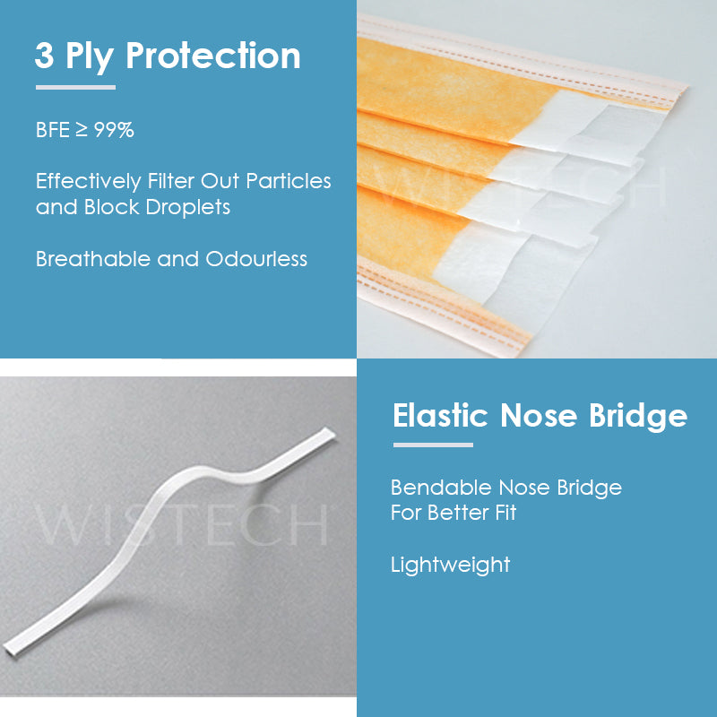 Wistech 3-Ply Surgical Face Mask UVMASK™️  (Mandarin Orange) - Wistech Singapore