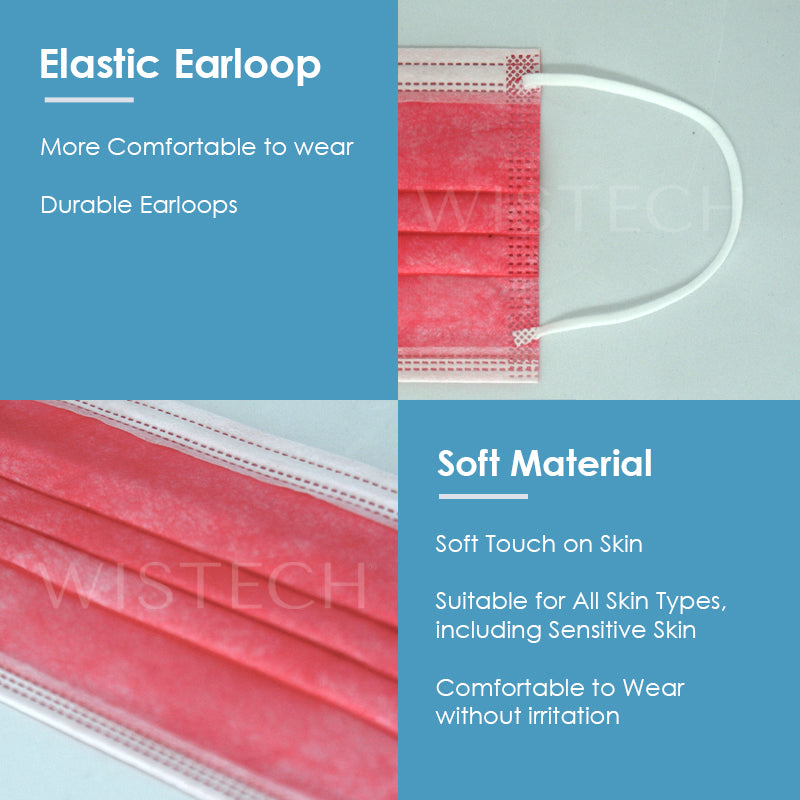 Wistech 3-Ply Surgical Face Mask UVMASK™️  (Red) - Wistech Singapore