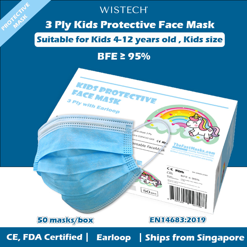 [Ready Local stocks] Blue 3 Ply Kids Protective Face MASK, TheFastMask, Kids Disposable Mask, 50 pieces