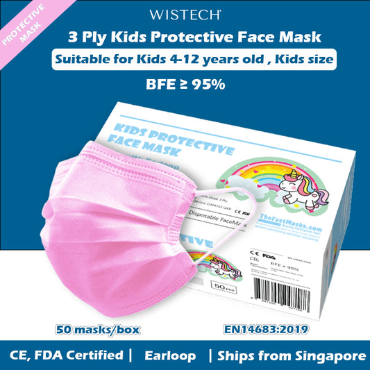 [Ready Local stocks] Pink 3 Ply Kids Protective Face MASK, TheFastMask, Kids Disposable Mask, 50 pieces