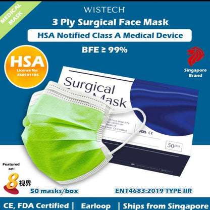 Wistech 3-Ply Surgical Face Mask  (Green)
