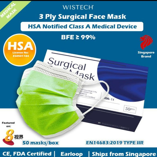 Wistech 3-Ply Surgical Face Mask  (Green)