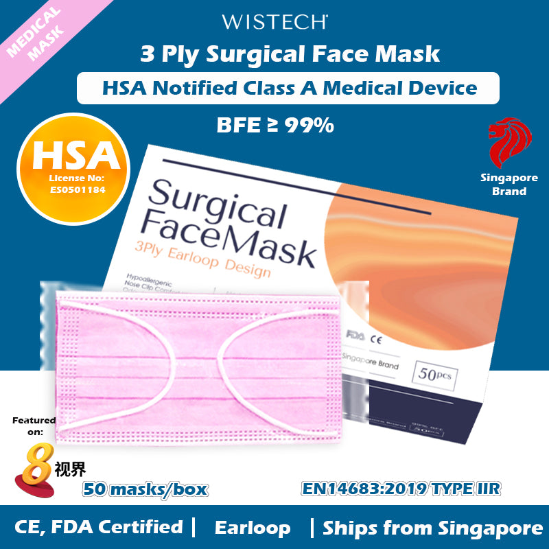 [Individually Sealed] Blue Wistech 3 Ply Surgical Face Mask, 50 pieces