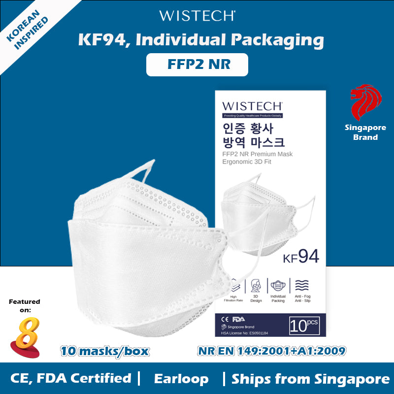 Wistech KF94, Indivudual Packaging Mask. FFP2 NR protection. It is CE, and FDA certified.