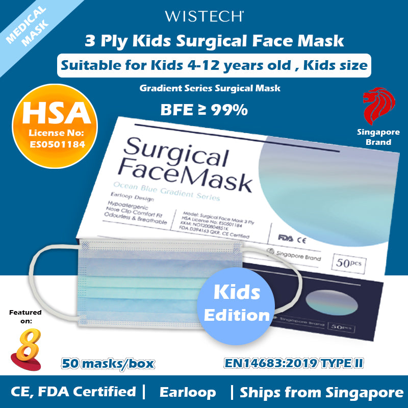 Wistech 3-Ply Kids Surgical Mask  (Ocean Blue)
