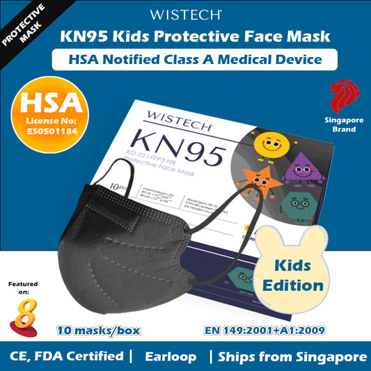 [Ready Local stocks] Wistech Black KN95 Kids Protective Face Mask, 10 pieces