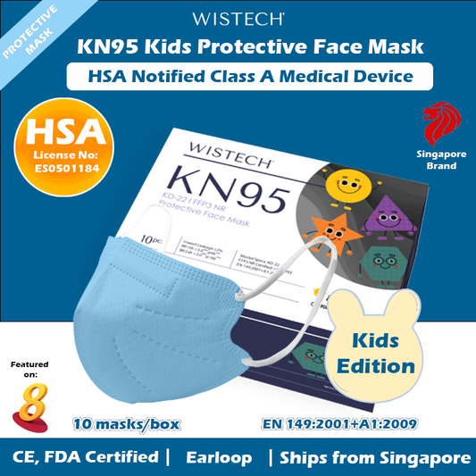 [Ready Local stocks] Wistech Blue KN95 Kids Protective Face Mask, 10 pieces