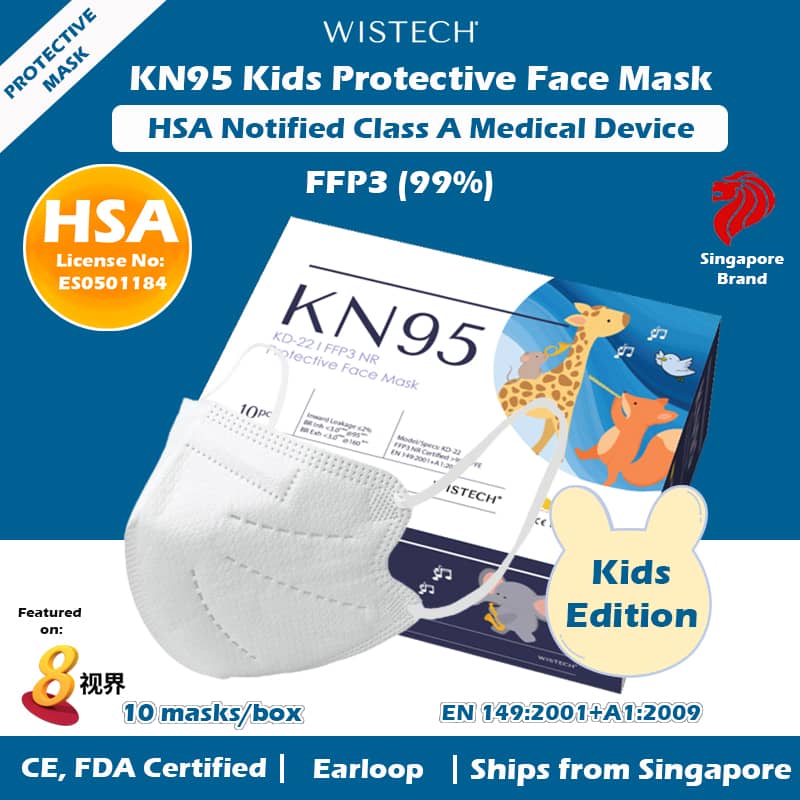 [Ready Local stocks] Wistech White KN95 Kids Protective Face Mask, 10 pieces