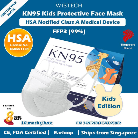 [Ready Local stocks] Wistech White KN95 Kids Protective Face Mask, 10 pieces
