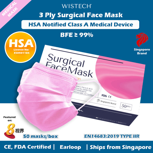 Wistech 3-Ply Surgical Face Mask (Pink)