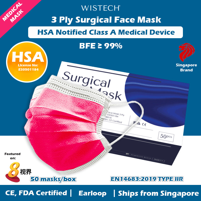 Wistech 3-Ply Surgical Face Mask (Red)