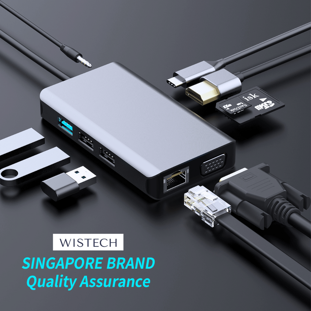 Wistech USB C Type-C Hub 10 in 1 Adapter BX10A with HDMI 4K30Hz 2K60Hz PD Chargers USB 3.0 SD card TF card RJ45 Jack VGA Adapter 3.5mm Audio